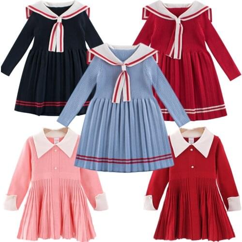 Autumn Baby Dress Long-Sleeved Baby Dress Toddler Girl Princess Dress Princess Skirt College Style Knitted Wool Dress