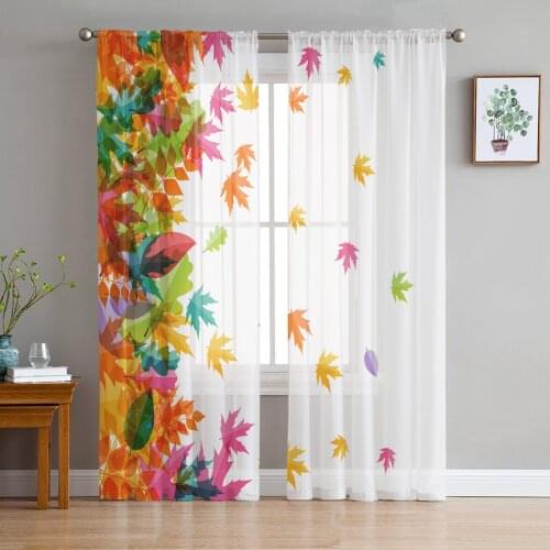 Maple Leaf Autumn Fall Window Curtains Living Room Tulle Curtains Kitchen Decor Kids Room Curtain Window Treatment