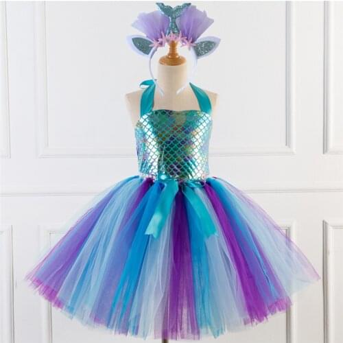 Baby Girls Mermaid Tutu Dress Princess Birthday Party Dresses Summer Toddler Kids Dress Halloween Xmas Dress Up Clothes Outfits