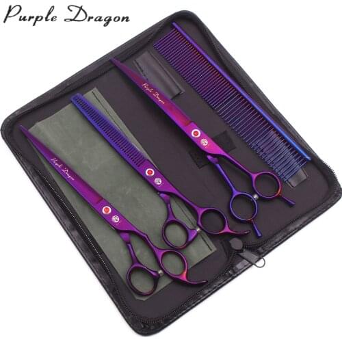 Dog Grooming Scissors Professional 8" 440C Purple Dragon Pet Scissors Set Straight Scissors Thinning Shears Curved Shears Z3005