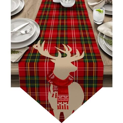 Christmas Plaid Texture Elk Table Runners Wedding Decoration Table Cover Christmas Decorations for Home Table Cloth