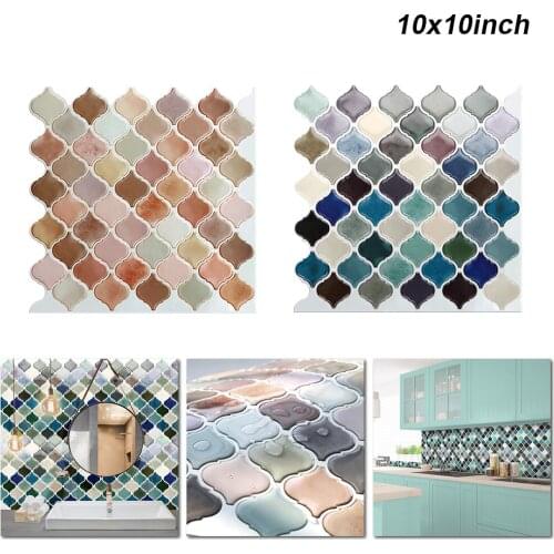 3D 25.4cm/10in Mosaic Tile Sticker Removable Wallpaper Tile Self Adhesive Wall Tiles for Kitchen Backsplash Bath DIY Craft Decor