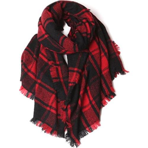Wool acrylic blend women fashion plaid thick scarfs shawl pashmina 80x190cm small tassel red 3color