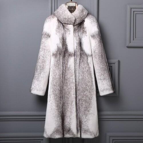 Womens natural whole mink fur coat female cross mink outewear coats 2018 new long style stand collar overcoat jackets