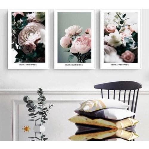 Fresh Pink Flower Rose Wall Art Canvas Painting Nordic Posters and Prints Wall Pictures for Living Room Bedroom No Framed Decor