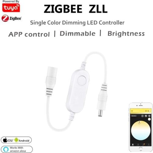 Tuya Zigbee Lighting Dimmer Led Dimmable DC12V-24V 5050 3528 Single Color LED Strip Light Smart Home Controller for Alexa Google