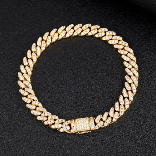US7 8MM Bling Iced Out CZ Cuban Link Bracelet Box Buckle Clasp Three Colors Copper Material Hip Hop Jewelry