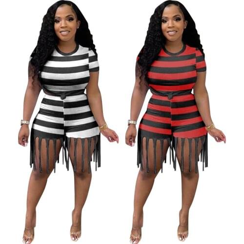Biker Shorts 2 Piece Set Women Crop Top Striped Printed Ladies Vintage Track Suit Clothing Sets Summer Outfit Plus Size 4XL 5XL
