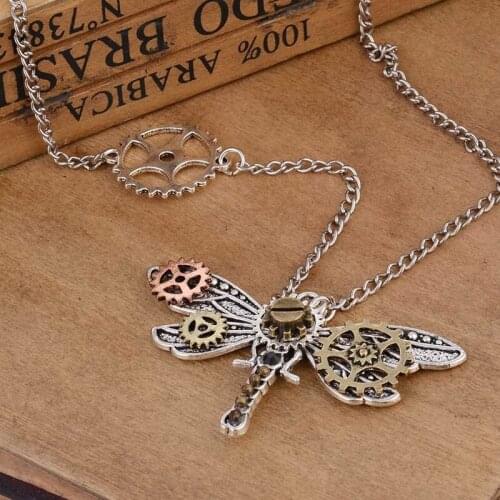 Steampunk Vintage Dragonfly Necklace For Men Women Retro Creative Dragonfly Pendant Necklaces Personality Collares Jewelry