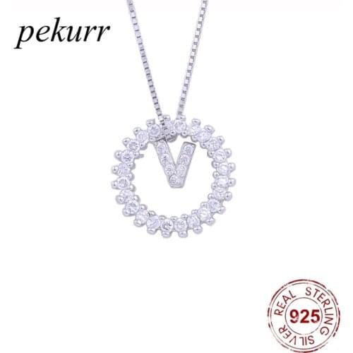 Pekurr 925 Sterling Silver Round Zircon Flower Wreath Necklace For Women Circle Letter Pendants Fashion Jewelry Accessories