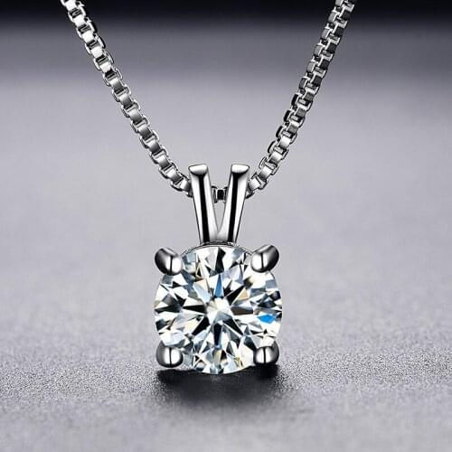 2ct Lab Solitaire Pendant Necklace 925 Sterling Silver Choker Statement Crystal from Austrian Women Jewelry With Box Chain