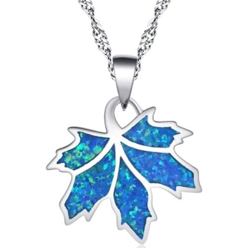Fashion Leaves Pendant Necklaces Created Maple Leaf White Blue Opal Necklace Women Birthday Gifts for Wife Boho Jewelry