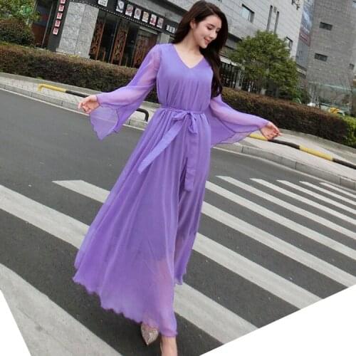 Beach dress, womens summer,2019 new seaside holiday big code, loose horn, super-fairy chiffon dress, long dressmaxi dresses