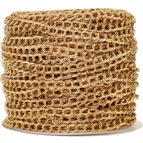 1M Gold Plated Stainless Steel 6mm Width Textured Double Chain Embossing Link Chains For DIY Jewelry Necklaces Making Findings