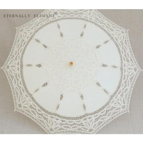 2018 Embroidered Lace Parasol White/Ivory Umbrella Wedding Bridal Decorations Sun Umbrella Free Shipping 002