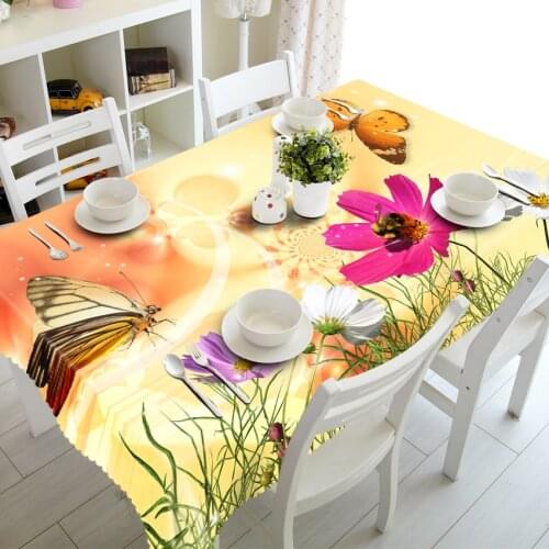 3D Tablecloth Flowers And Butterfly Pattern Dust-Proof Thick Polyester Rectangular Wedding Hotel Banquet Table Cloth Home Textil