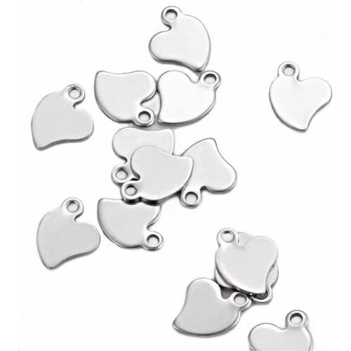 50Pcs/Lot Stainless Steel 8*10mm Heart Charms Blank Tag Pendants DIY Necklace Bracelet Metal Jewelry Makings