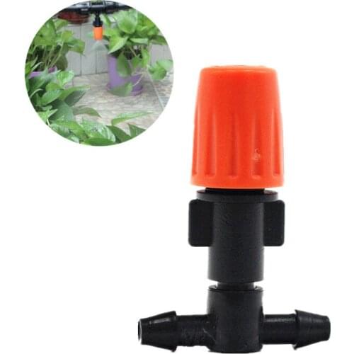 50PCS Yellow Adjustable Sprinkler With 1/4" Barb Tee Garden Irrigation Fittings Atomizing Sprinkler For 1/4" Tube(ID 4mm)