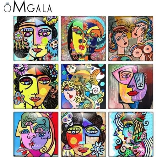 Abstract Colorful Women Art Paintings 10pcs mixed 12mm/20mm/25mm/30mm photo glass cabochon demo flat back Making findings