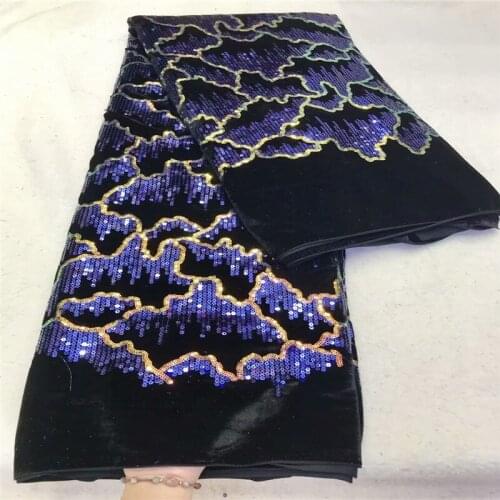 African Velvet Lace Fabric 2020 blue High Quality Sequins Embroidery Nigerian Lace Fabrics For Women French Mesh Lace Fabric