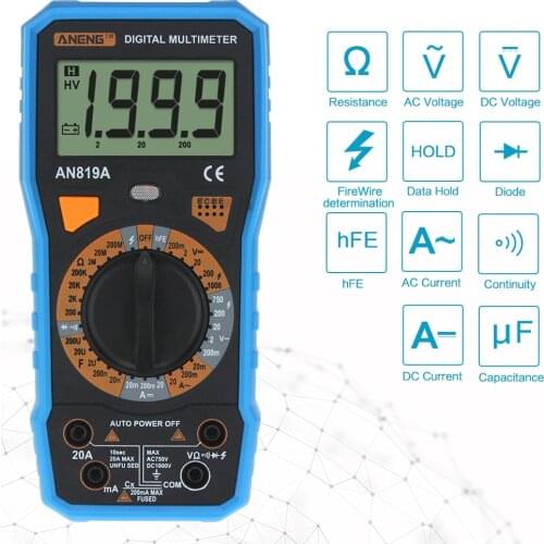 Auto Digital Multimeters AC DC Voltage 1000V 1999 Count Current Ohm Cap Meter Tester Data Hold Diode Transistor Test