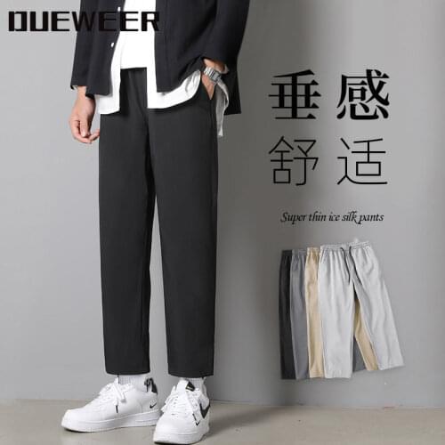 DUEWEER Straight Wide-Leg Pants Mens Spring And Autumn Loose Casual Sports Korean Style Trendy Cropped Trousers Streetwear