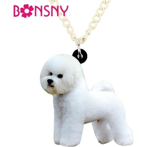 Bonsny Acrylic Sweet Snowy Bichon Frise Dog Necklace Pendant Chain Choker Jewelry For Women Girls Ladies Animal Accessory Gifts