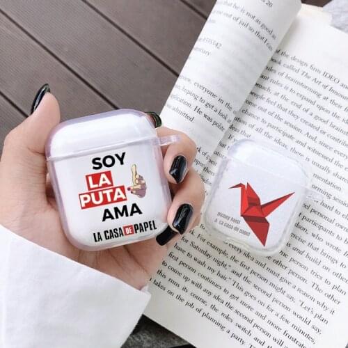 Spain TV Money Heist House Paper La Casa De Papel Earphone Case for Aipods 1 2 Soft Clear Cover for Blutooth Earphone Airpods