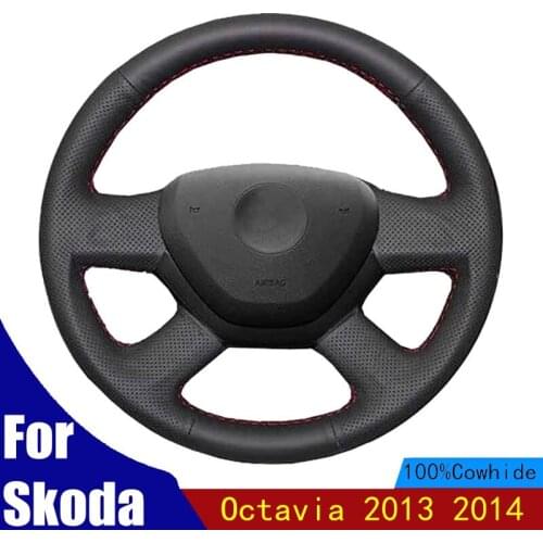 Car Steering Wheel Cover Customize Comfortable For Skoda Octavia 2013 2014 For Skoda Fabia Genuine Leather