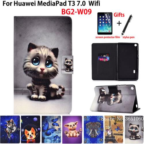Cute Cat Case for Huawei MediaPad T3 7.0 BG2-W09 Cover Funda Silicone PU Leather Stand Skin Shell for Honor Play Pad 2 7.0 +Gift