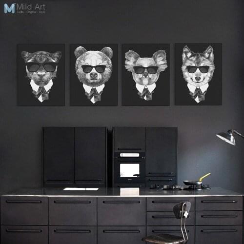 Black White Mafia Animals Head Lion Llama Posters Prints Nordic Living Room Wall Art Picture Home Decor Canvas Painting No Frame
