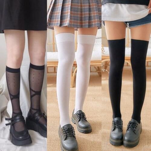 Black Lolita Striped Lace Socks Women Funny Sexy Thigh High Nylon Long Stay Ups Stockings Cute Over Knee Socks For Girls