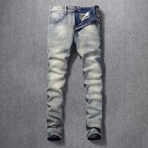 European Vintage Fashion Men Jeans High Quality Elastic Cotton Slim Fit Casual Designer Jeans Men Distressed Retro Denim Pants