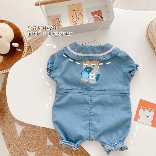 Ins Hot Sale Kids Girls Denim Short Sleeve Bodysuit