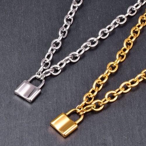 Ins Hip Pop Yellow Golden S924 Sliver Lock Shaped Necklace for Womens Pendant Clavicle Necklaces Chain Birthday Jewelry Gifts