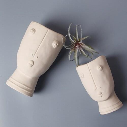 Ceramic Abstract Human Face Flower Pot Nordic Hand Painted Flower Pot Creative Home Decoration Trend Ornaments