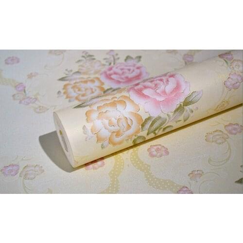 Korean Pastoral Floral Wallpaper Flocked Non-woven Wall Paper for Bedroom Living Room Background Hotel Wallcoverings 10MX53CM