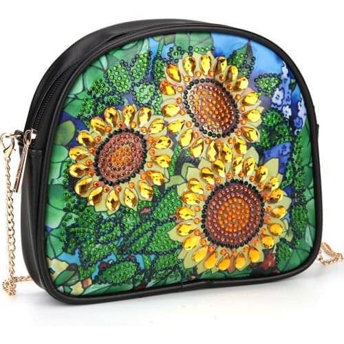 DIY Special Shaped Diamond Painting Chain Shoulder Messenger Bag Sunflower Leather Clutch Storage Hand Shaped Diamond Chain Bag
