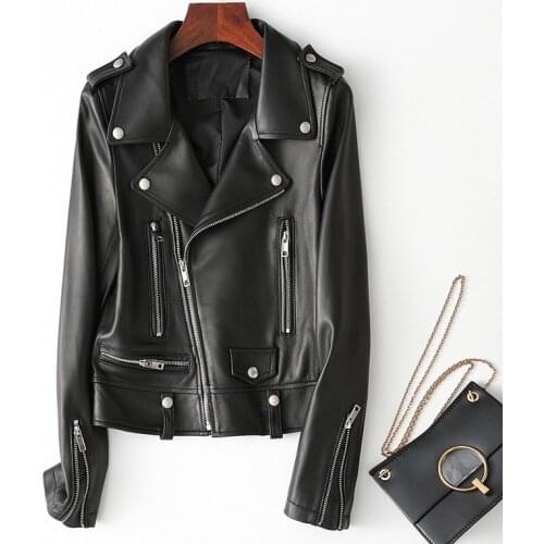 Motorcycle White Real Jacket Women Short Slim Genuine Leather Coat Lady Streetwear Sheepskin High Quality Clothes Female