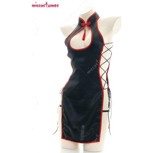 Cute Chest Open Cheongsam Sleeping Dress Sexy Backless Sleepwear Sleeveless Lace Up Lingerie Dress