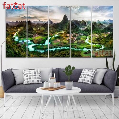 FATCAT natural scenery mountain 5d diy diamond painting full square round drill diamond embroidery large triptych kits AE2745