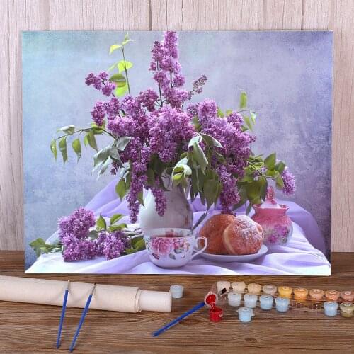 Lilac Flower Paint By Numbers Kit Oil Paints 40*50 Painting On Canvas Handmade For Handiwork