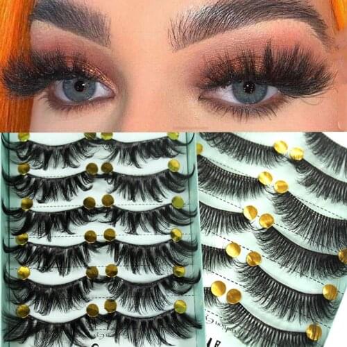 10 pairs 3D artificial mink false eyelashes natural messy eyelashes small bunch fluffy thick cross false eyelash extension