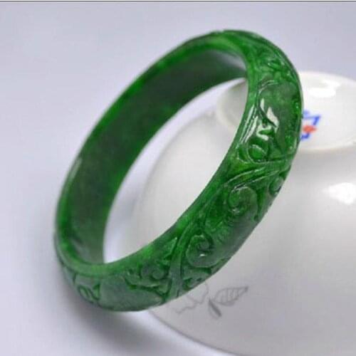 Natural green jade bangles Hand carved pattern flower bangle jade bracelet bangles for women bracelet jade jewelry