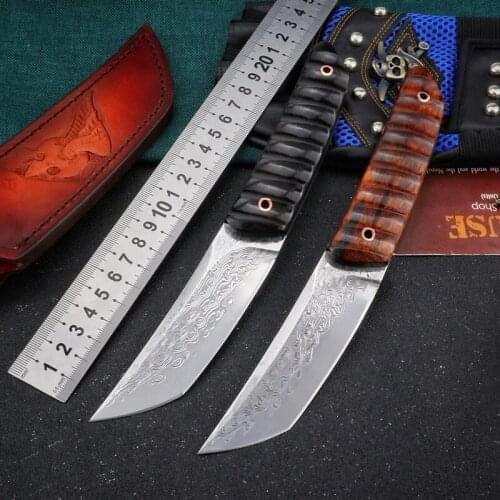 Damascus Steel Blade wood handle Knives Hunting Knife Survival Military Camping Outdoor Utility tactical Straight Knife