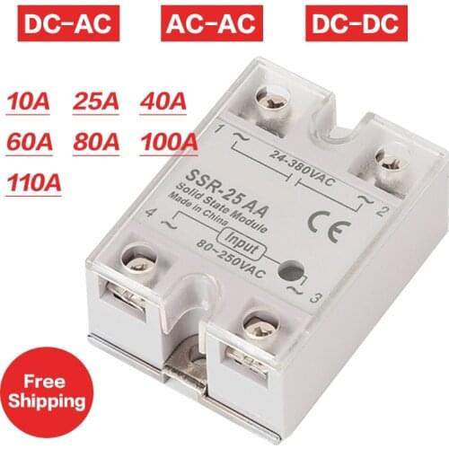 10A-110A Solid State Relay SSR-10AA 25AA 40AA SSR Single Phase JGX AC Control AC 70-280VAC To 24-480VAC 10A 25A 40A AA