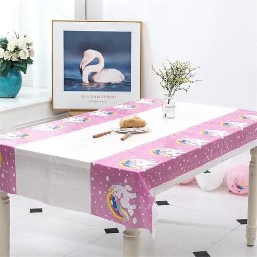 Unicorn Tablecloth Pink PE Plastic Tablecloth Miraculous Ladybug Princess Kids Theme Party Disposable Table Cloth