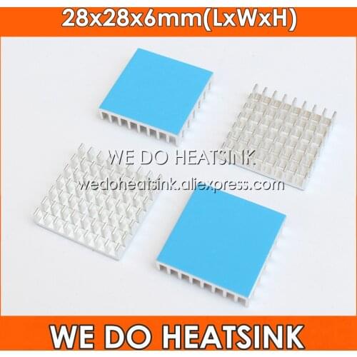 Wholesale 28x28x6mm Silver Slotted Aluminum Heatsink Cooler For IC CPU AMD With Thermally Conductive Adhesive Transfer Tape Pads