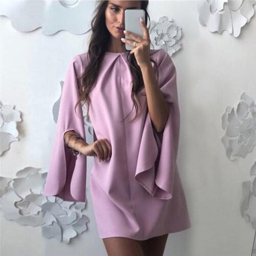 Autumn Women Split Sleeve Mini Dress Choker O-neck Dresses Long Sleeve Casual Sexy Boho Beach Dress Vestidos Plus Size