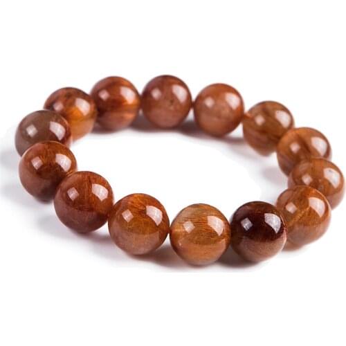 Genuine Natural Copper Needle Rutilated Quartz Crystal Women Men Stretch Charm Powerful Bracelet 16mm
